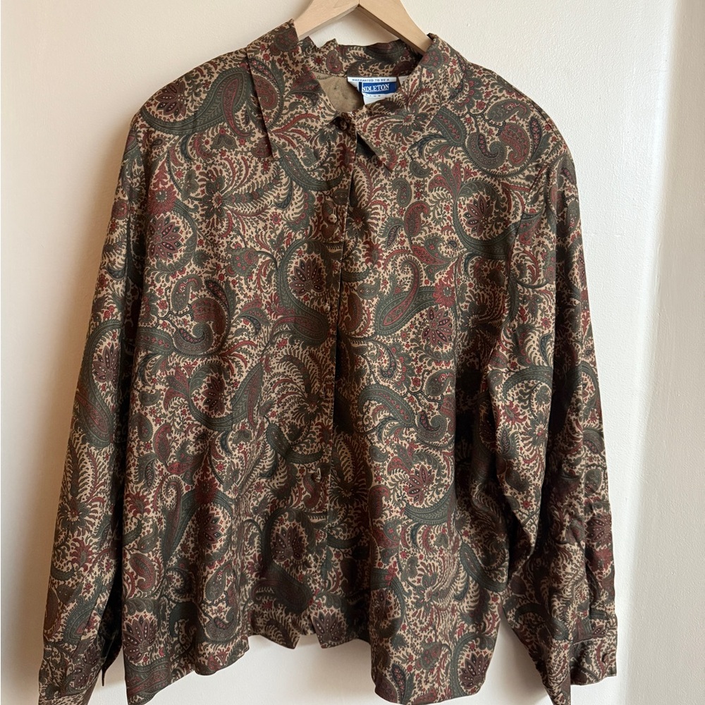 Vintage Pendleton Green and Brown Floral Blouse